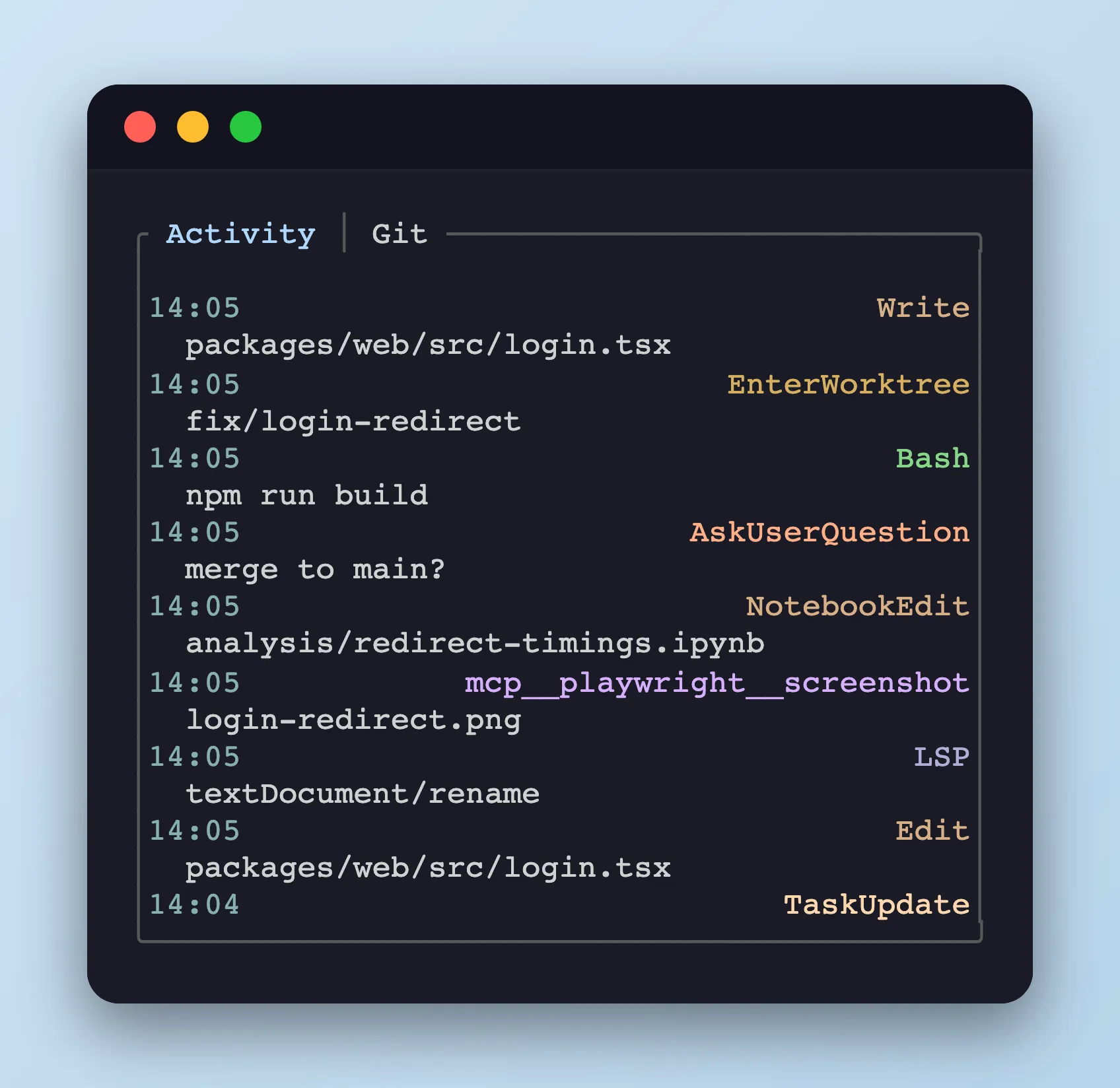 activity panel screenshot